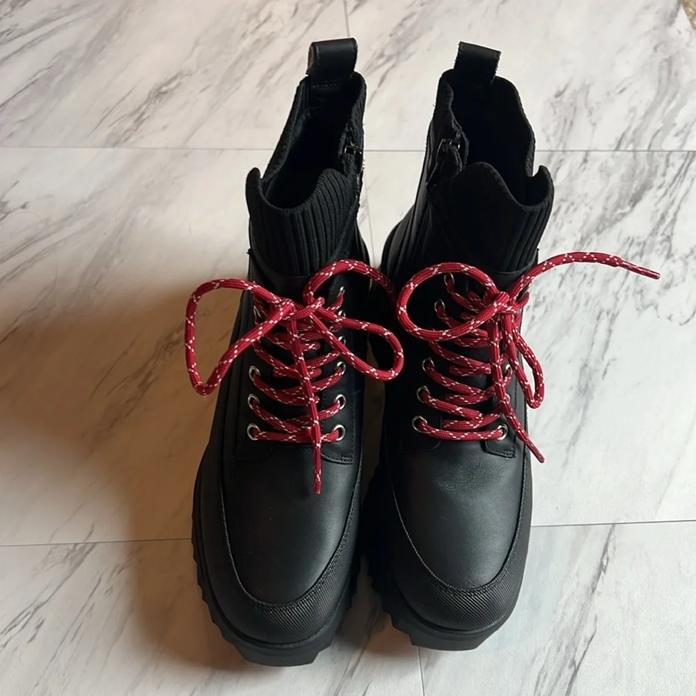 Nurture Whitney chunky boot waterproof red laces black heel shoe booties
